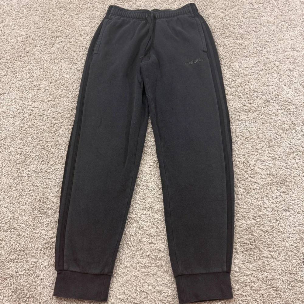 Adidas Joggers Mens Small Black Good FI1476 3-Stripe Fleece Tapered Sweatpants